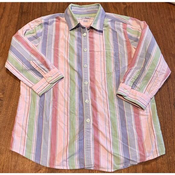 L.L. Bean Women's Button Up Shirt Medium Striped Pink Blue Cotton, 3/4 Sleeves - Picture 1 of 7